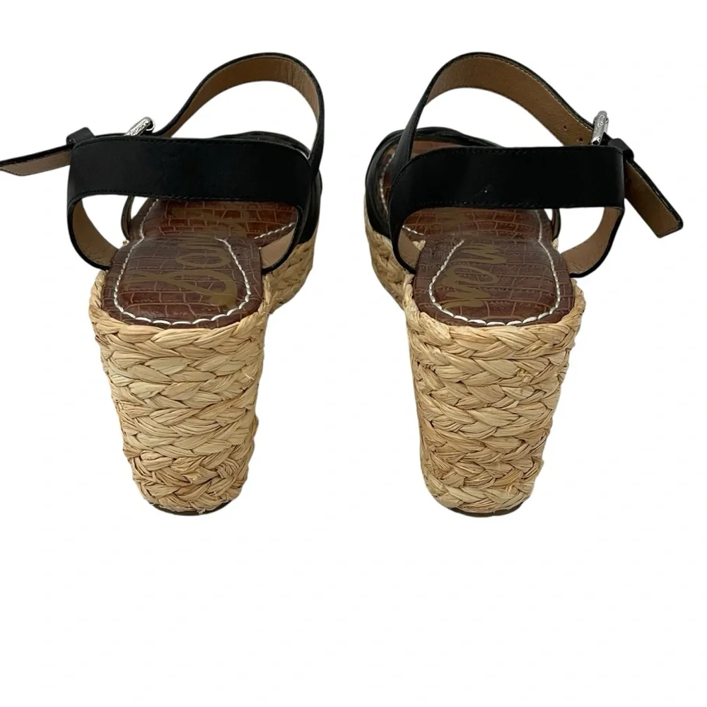 Sam Edelman Darline Black Leather Wedge Espadrilles Sandals - Picture 4 of 11